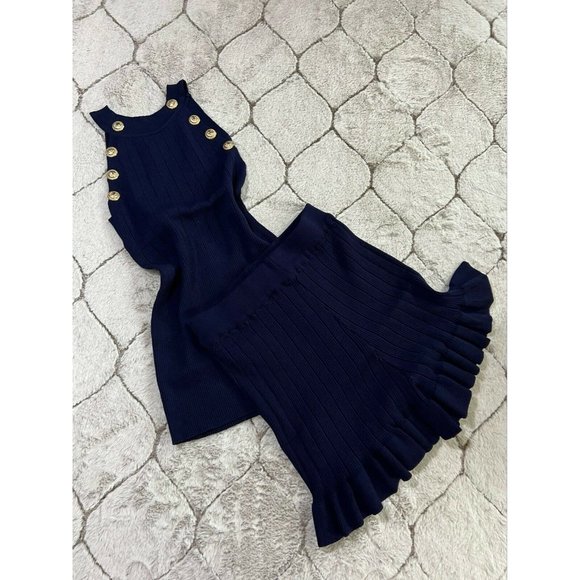 DAIMARAN Paris Women's Matching Set 2 Pieces Tank Top + Ruffle Short Navy Blue S - Picture 2 of 10